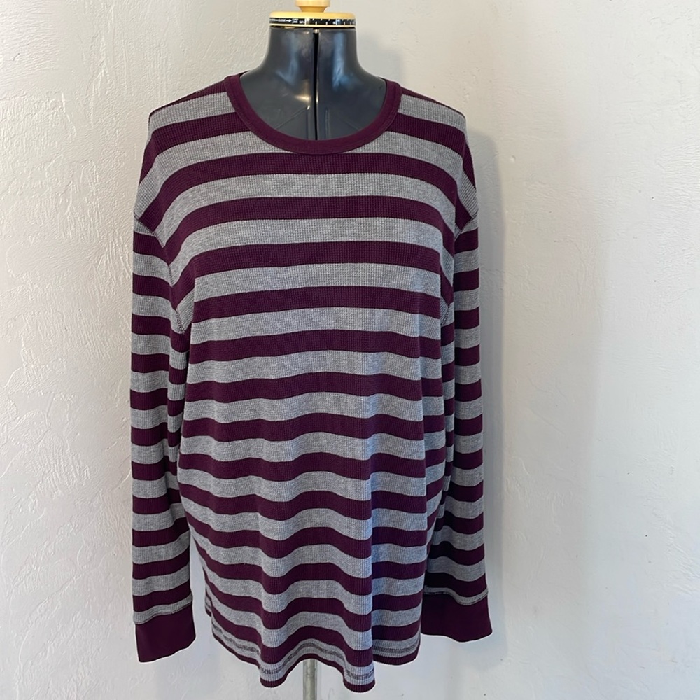 Merona (Target) Maroon and Grey Striped Long Sleeve Shirt